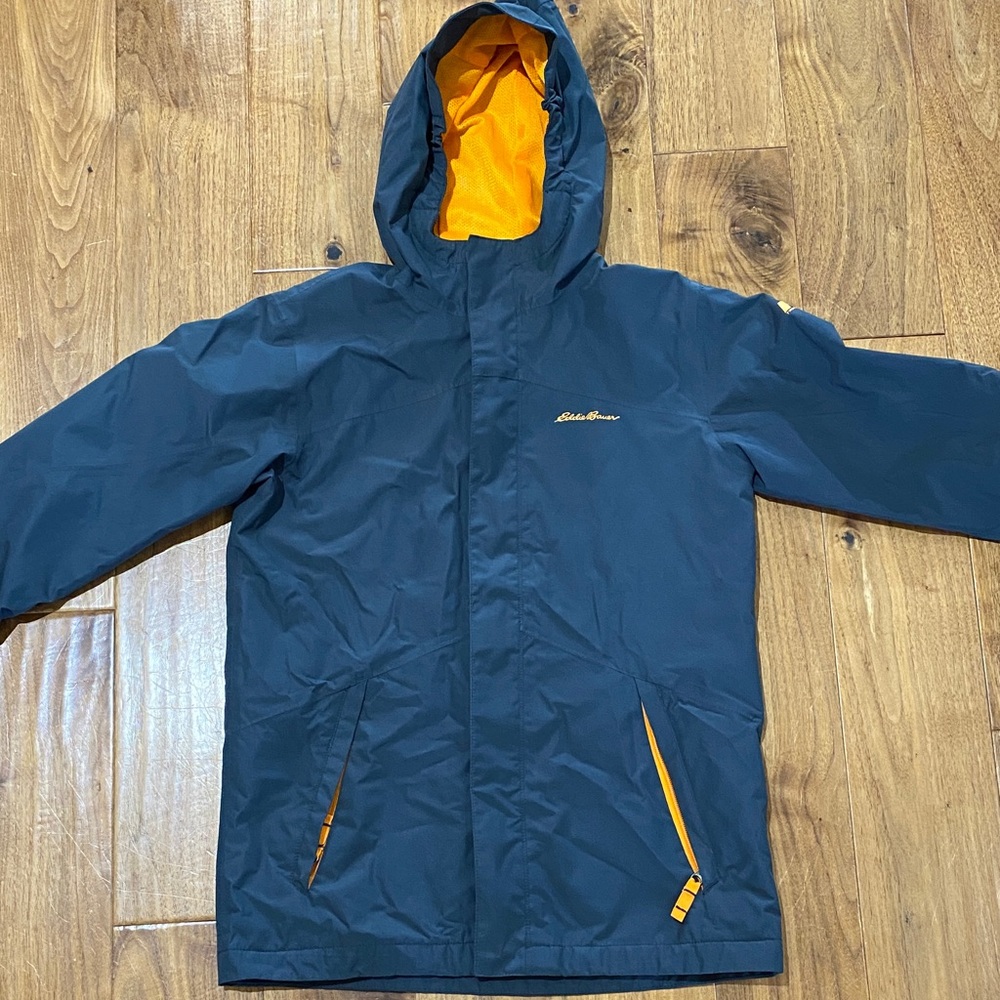 Eddie Bauer Boys Grey and Orange Rain Jacket